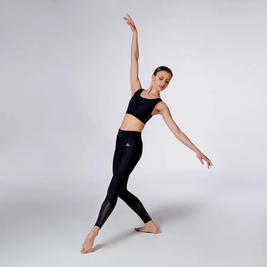Angled Mesh Leggings Black