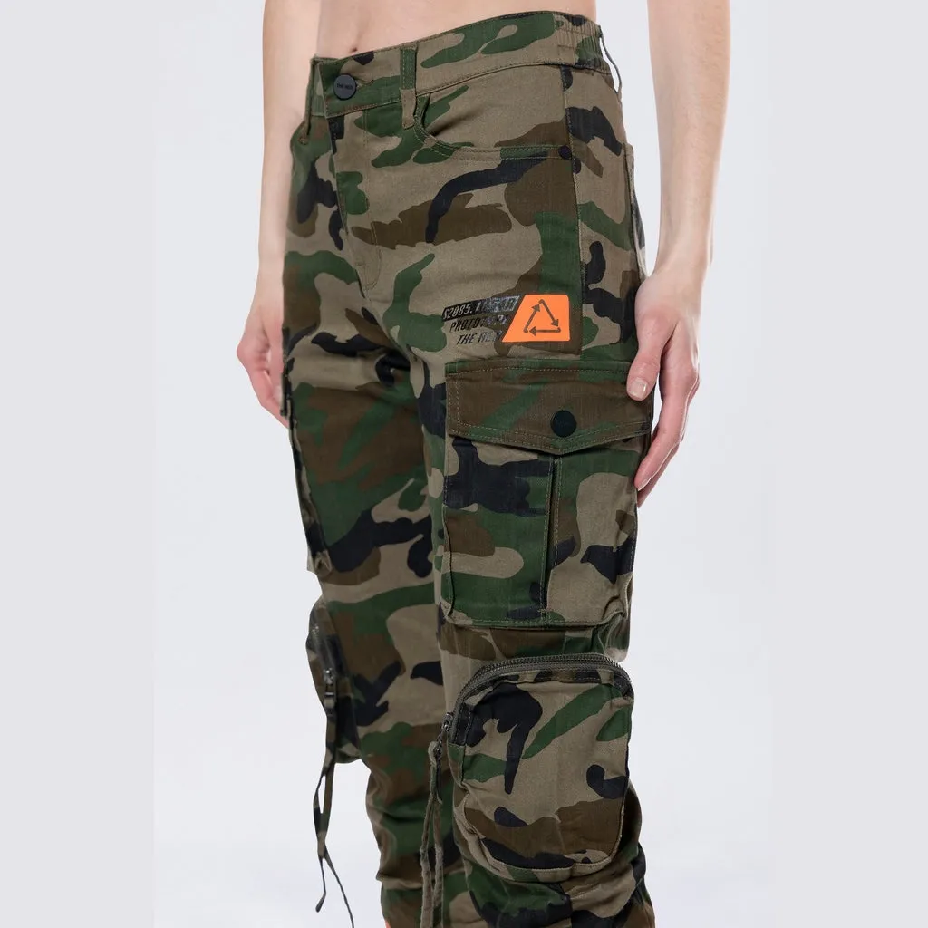 High Rise Stacked Utility Twill Pants - Wood Camo