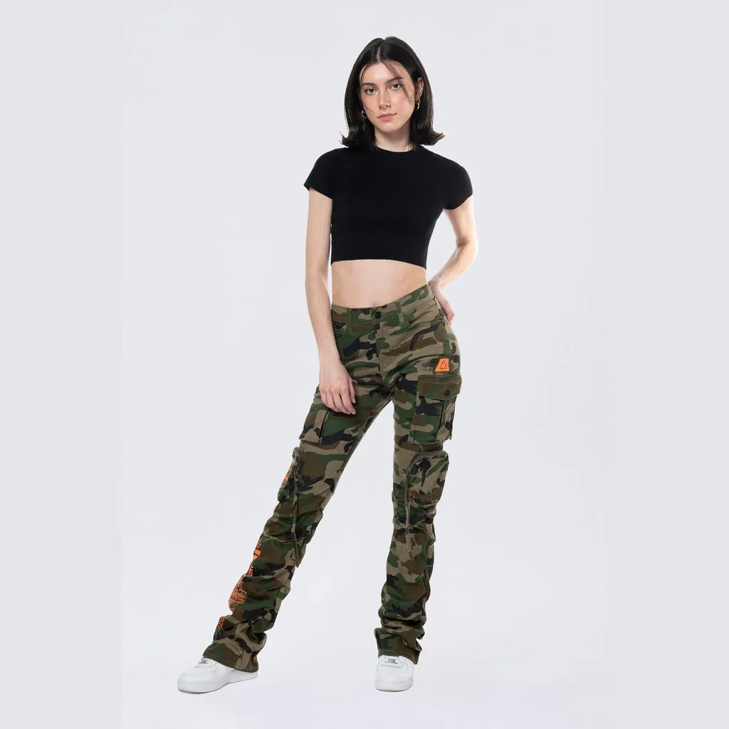 High Rise Stacked Utility Twill Pants - Wood Camo