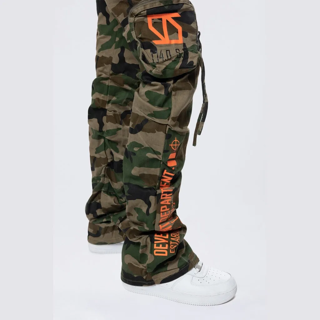 High Rise Stacked Utility Twill Pants - Wood Camo