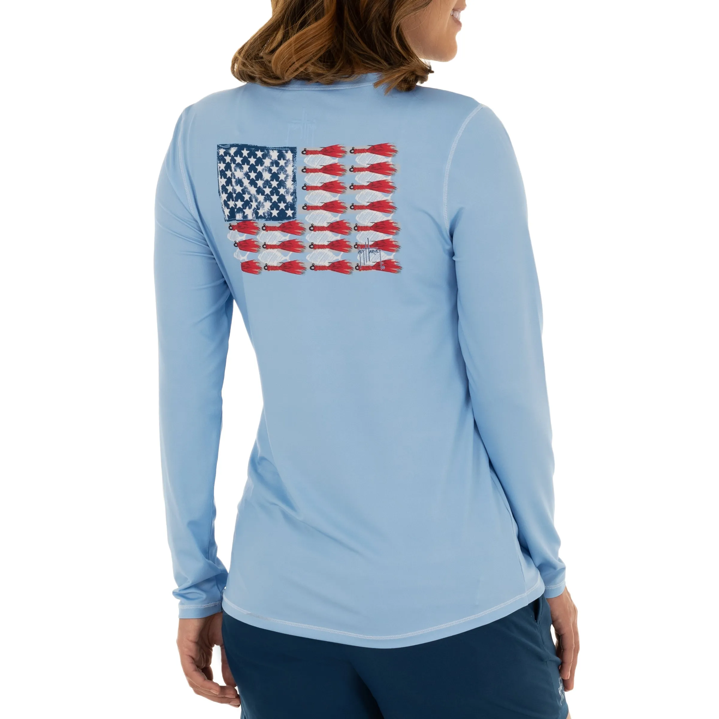 Ladies Lure Americana Long Sleeve Blue Sun Protection Top