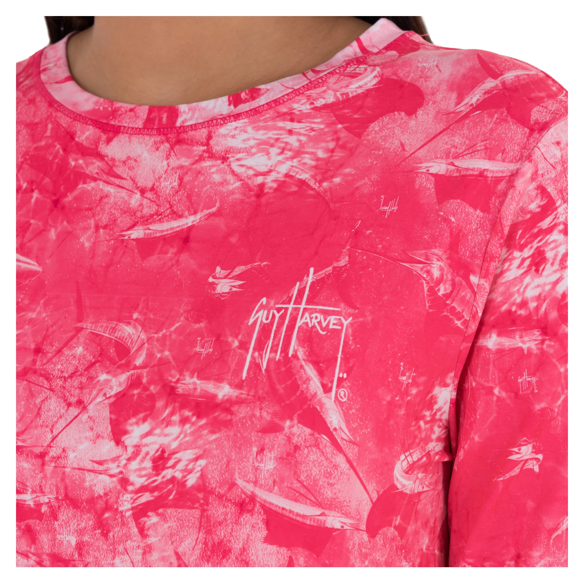 Ladies Saltwater All Over Long Sleeve Pink Sun Protection Top