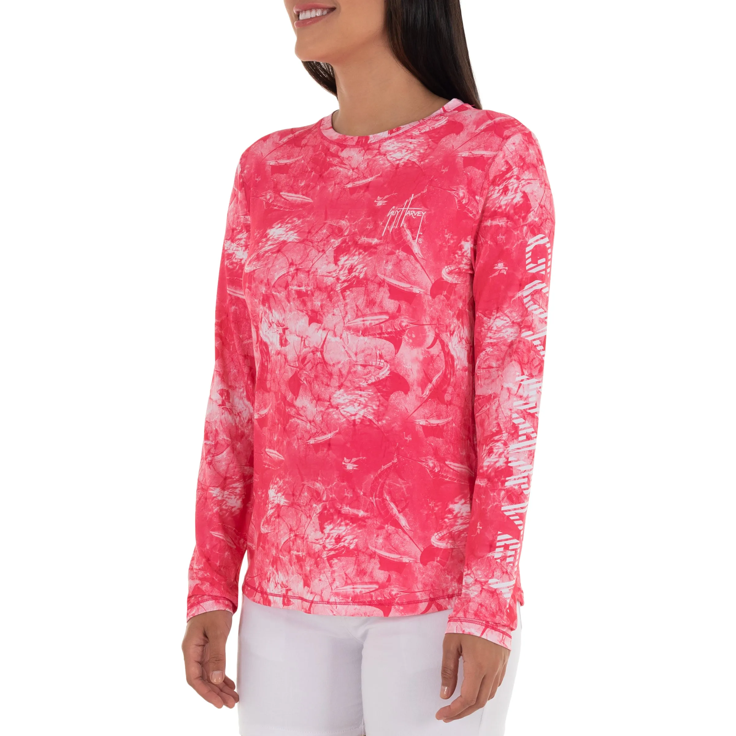 Ladies Saltwater All Over Long Sleeve Pink Sun Protection Top