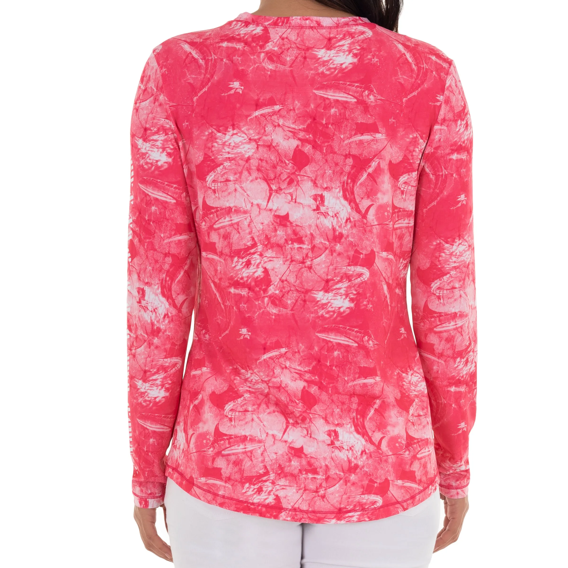 Ladies Saltwater All Over Long Sleeve Pink Sun Protection Top