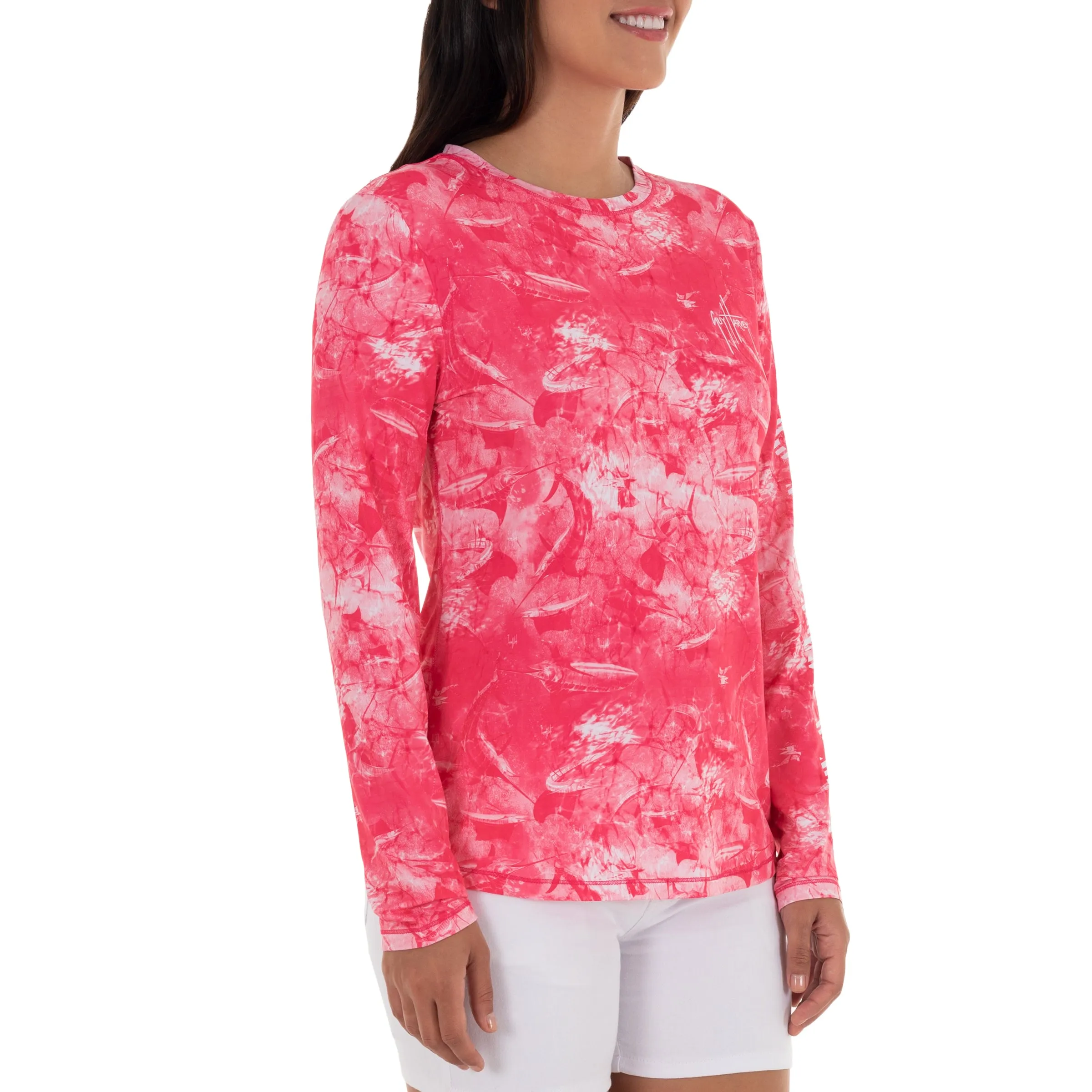 Ladies Saltwater All Over Long Sleeve Pink Sun Protection Top